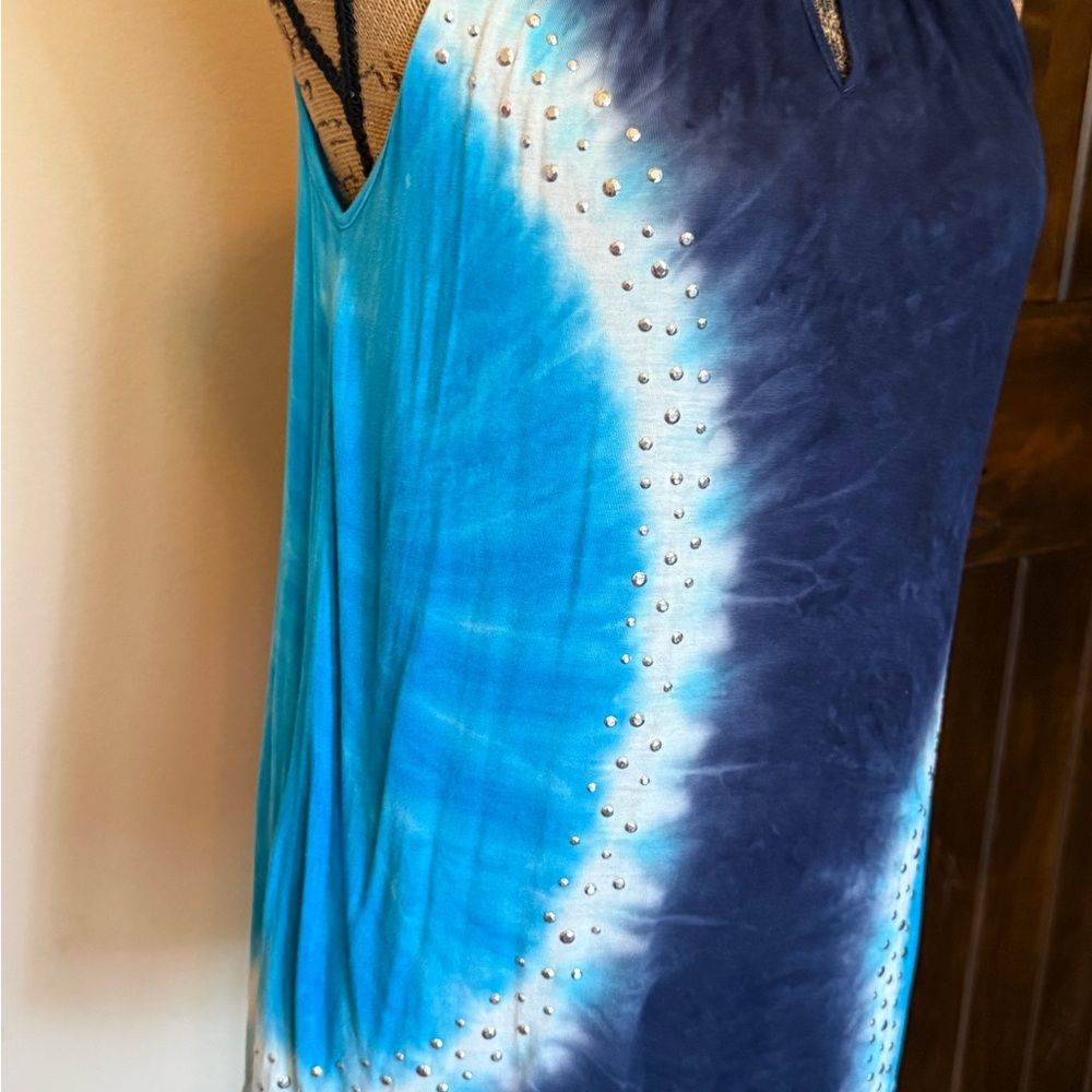 Blue and White Tie-Dye Women's Halter Top - Picture 3 of 9